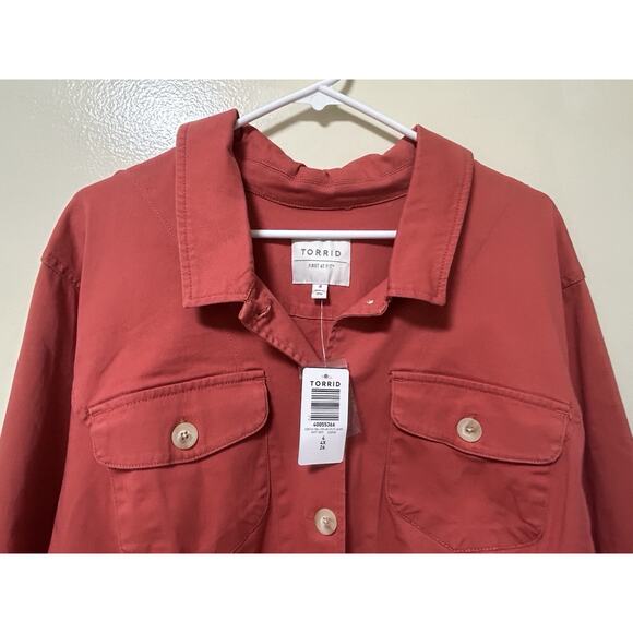 NWT TORRID Women’s Stretch Twill Peplum Utility Jacket Coral Pink - Size 4X/26 - Picture 2 of 7
